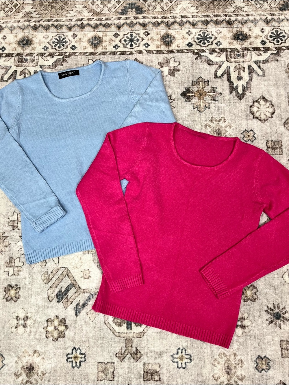 TRICOTONIC pink & blue fine-knit sweaters